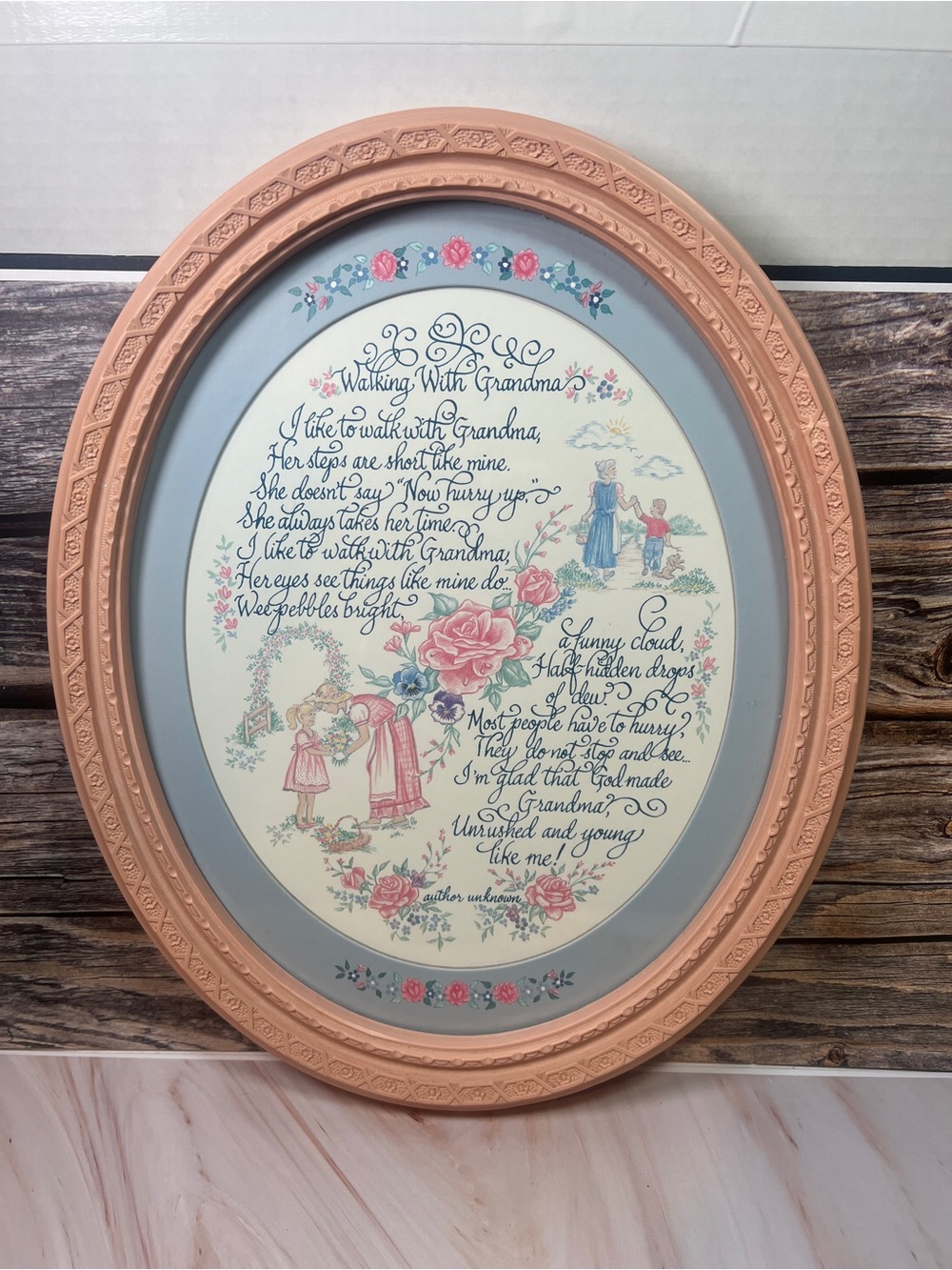 Vintage Home Interiors Walking With Grandma Oval Framed Wall Art